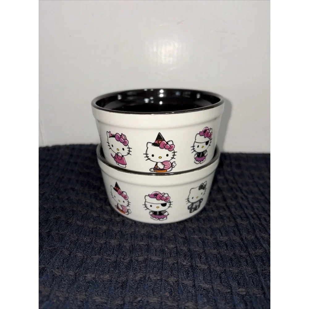 Sanrio Hello Kitty Ceramic Ramekins Bowls Set of 2 White Black Interior 4